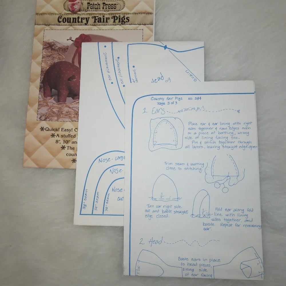 PATTERN Patch Press Country Fair Pigs in 3 sizes, New and uncut